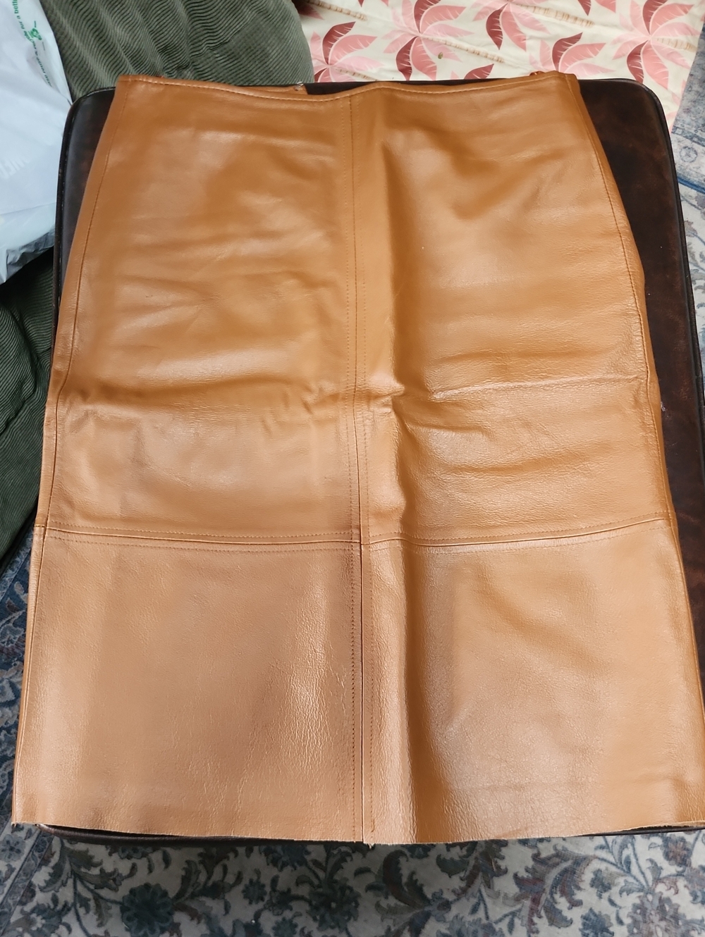 Clio 100% Leather Skirt in Tan Brown